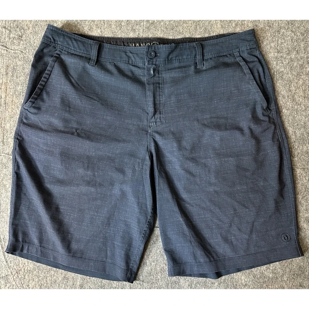 HANG TEN Shorts Mens 40 Blue Button Zip Drawstring Pockets Hybrid Casual Travel